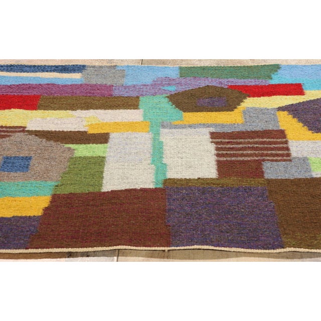 Signed Vintage Swedish Pictorial Rollakan Rug - 03'10 X 03'01 For Sale - Image 9 of 10