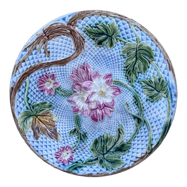 French Majolica Pink Flowers Salins, Circa 1890 For Sale