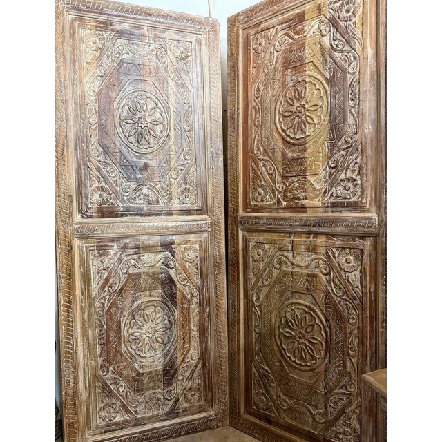 Mid-Century Modern Carved Entry Doors | Rustic Modern Reclaimed Wood Barn Doors 96x36 For Sale - Image 3 of 6
