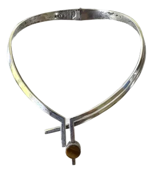 Vintage Mid-Century Antonio Pineda Sigi Taxco Sterling Silver, Tiger's Eye, and Onyx Sculputural Necklace With Artist Markings
