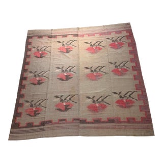 Antique Greek Handwoven Flatweave Kilim With Stylized Floral Motifs, C. 1900 For Sale