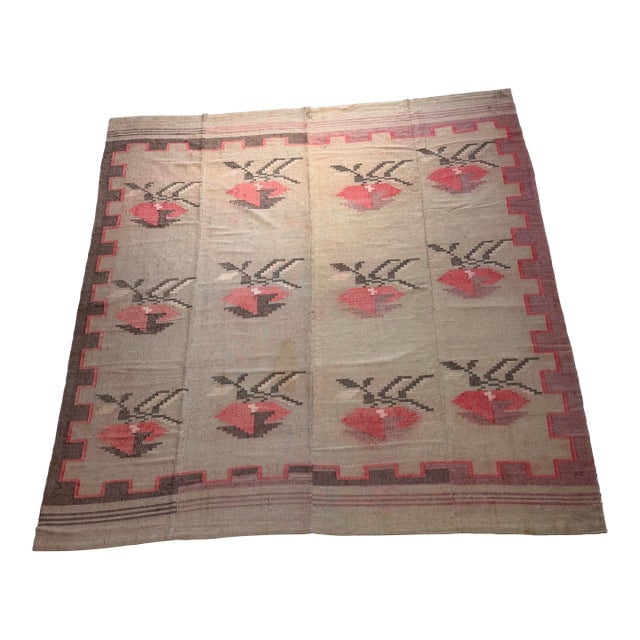 Antique Greek Handwoven Flatweave Kilim With Stylized Floral Motifs, C. 1900 For Sale