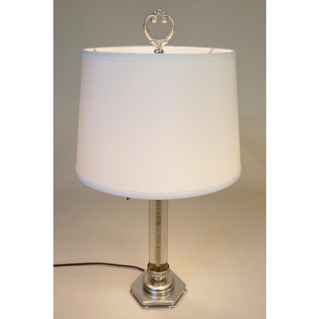Silver 1930s Gilbert Rohde Art Deco Streamline Sterling Silver Crystal Glass Rods Table Lamp For Sale - Image 8 of 12