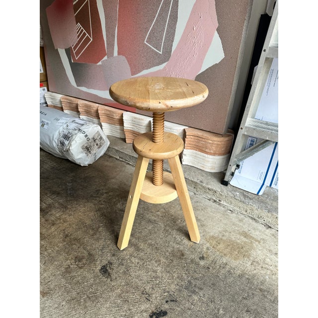 Industrial Industrial Adjustable Wood Tripod Stool For Sale - Image 3 of 5