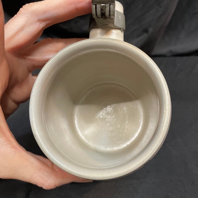 An Antique German Beer Stein With Ornamented Pewter Lid. For Sale - Image 9 of 12