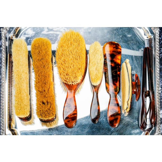 Gilded Age Antique Vanity Dressing Set Leather Case French Sterling Silver Jar Scent Perfume Bottle Brushes Grooming For Sale - Image 14 of 18