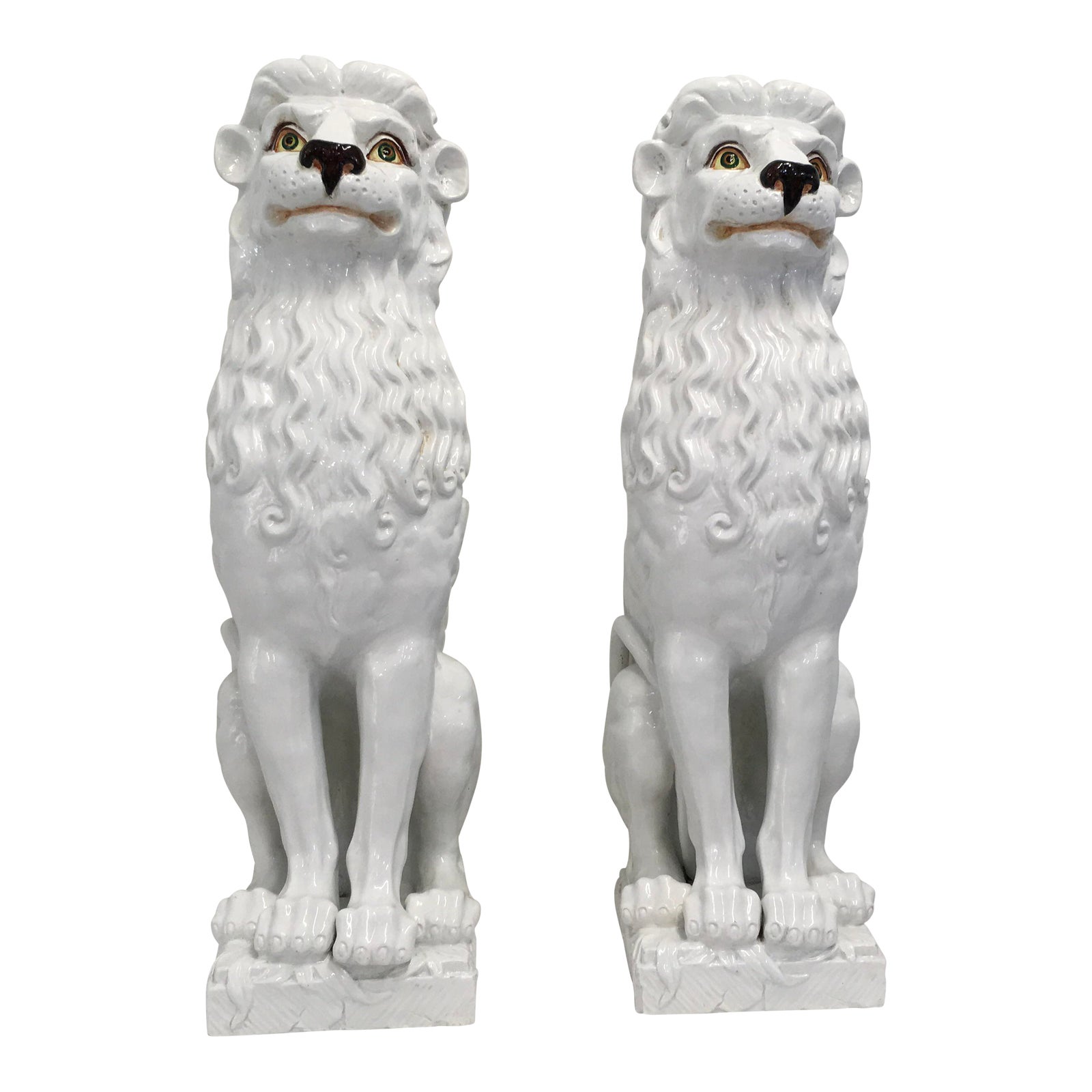 White Italian Ceramic Lions A Pair Chairish