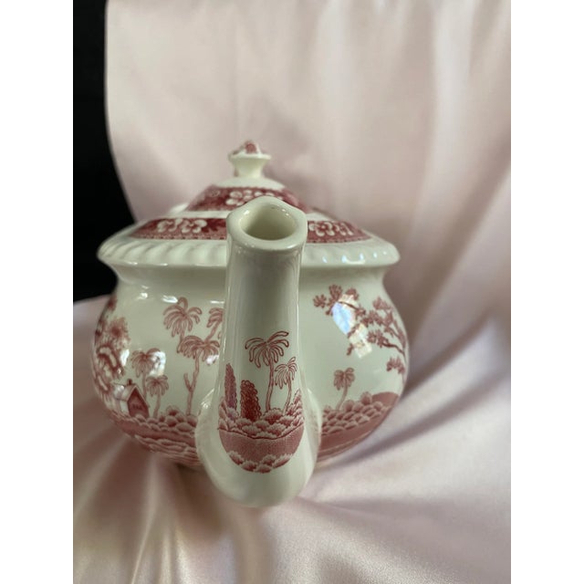 Rare Find; Spode “Pink Tower” Design; English Transferware Tea Pot.Charming; Unique Handle Loop-Single Rest & Loop-Kick Shapes. For Sale In Providence - Image 6 of 11