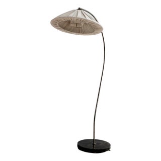 Mid-Century Scandinavian Brass and Linen Floor Lamp, 1940s For Sale