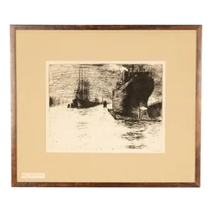 Important German Expressionist Etching Hamburg, Reiherstiegdock by Emil Nolde 1910, Framed