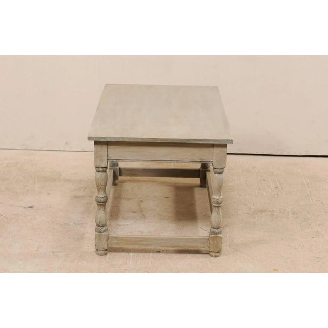 Taupe French Mid-20th Century Painted Wood Coffee Table on Turned Legs For Sale - Image 8 of 10