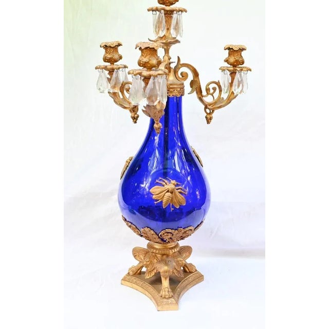 French Empire Glass Candelabras with Gilt Mounts, 1870, Set of 2 For Sale - Image 6 of 15