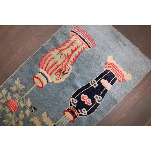 Early 20th Century Light Blue Chinese Batou Small Rug - 2' x 4'2" For Sale - Image 4 of 6