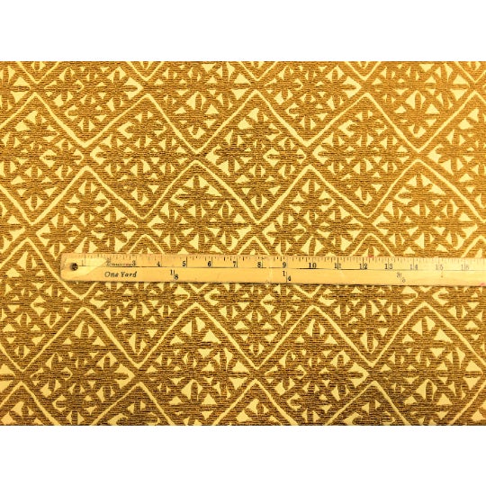 Abstract Designer Water & Stain Resistant Heavy Duty Mustard Gold Beige Floral Diamond Upholstery Fabric For Sale - Image 3 of 4