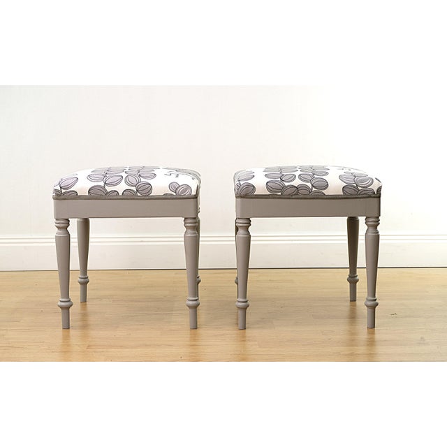 Antique benches newly renovated with new padding and fabric Celotocaulis by Josef Frank for Svenskt Tenn. This piece is...