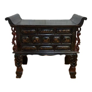Antique Chinese Black & Red Lacquered Chinoiserie Altar Table For Sale