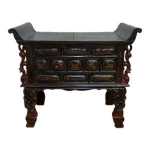 Antique Chinese Black & Red Lacquered Chinoiserie Altar Table
