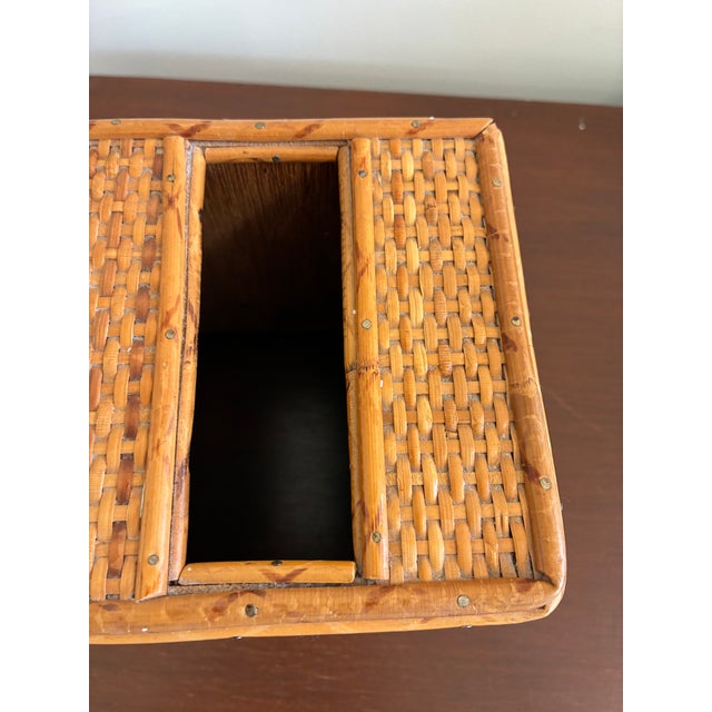 Wood Vintage Woven Bamboo Rattan Tissue Box Cover For Sale - Image 7 of 10