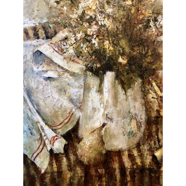 Michel De Gallard, Expressionist School of Paris Oil Painting Still Life with Pear and Flowers, mid 20th C For Sale - Image 11 of 11