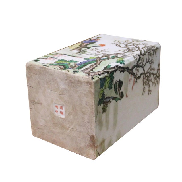 2010s Chinese Distressed Off White Porcelain People Scenery Square Pot Vase For Sale - Image 5 of 6