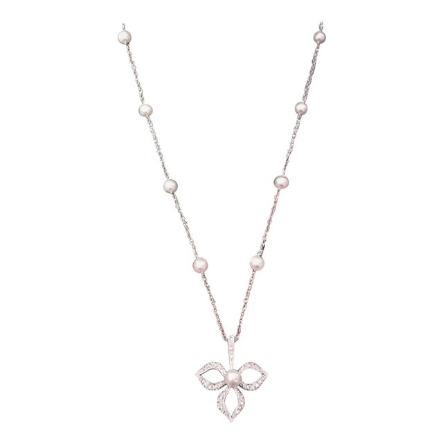 Diamond Akoya Pearl Necklace 14 Karat Gold Certified For Sale