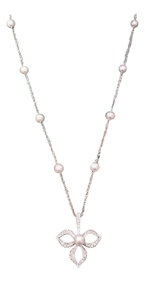 Diamond Akoya Pearl Necklace 14 Karat Gold Certified