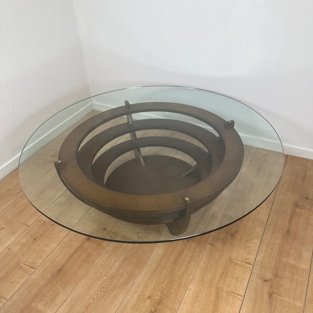 Sculptural Coffee Table with Concentric Rings in Glass and Wood, 1985 For Sale - Image 6 of 14