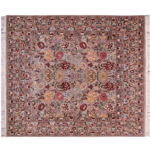 Shabby Chic Floral Square 1990's Pak-Persian Gray/Gray Wool Rug - 6'0'' X 6'1'' For Sale - Image 9 of 9