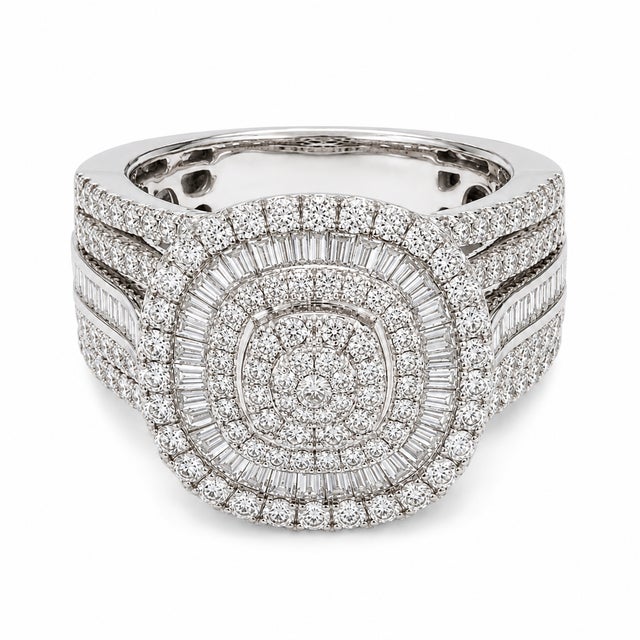 10k White Gold 2 CTTW Natural Round & Baguette Diamond Square Ring, Size 7 For Sale - Image 4 of 6