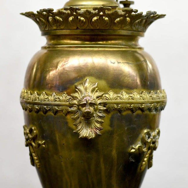 Victorian Victorian Converted Banquet Oil Lamp With Lion Motifs by the Meteor Lamp Company For Sale - Image 3 of 11