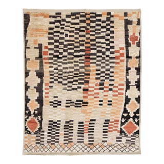 Modern Handmade Moroccan Style Wool Rug - Earthy Terracotta & Charcoal Geometric For Sale