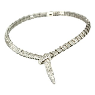 Silver and Rhinestone Snake Necklace For Sale