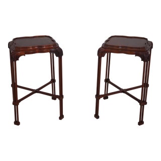 Pair Vintage Chippendale Figural Mahogany Top End Tables For Sale