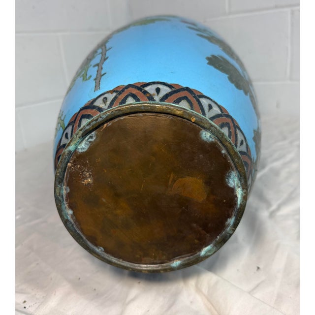 Huge Antique 19th Century Japanese Meiji Cloisonne Enamel Baby Blue Palace Vase For Sale - Image 15 of 17