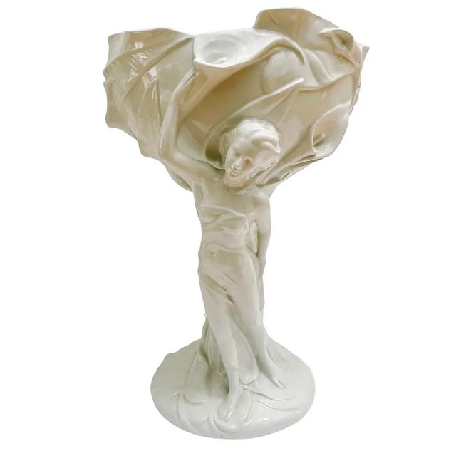 Art Nouveau Large Italian Art Nouveau Centerpiece Bowl With Figural & Calla Lily Motif For Sale - Image 3 of 9