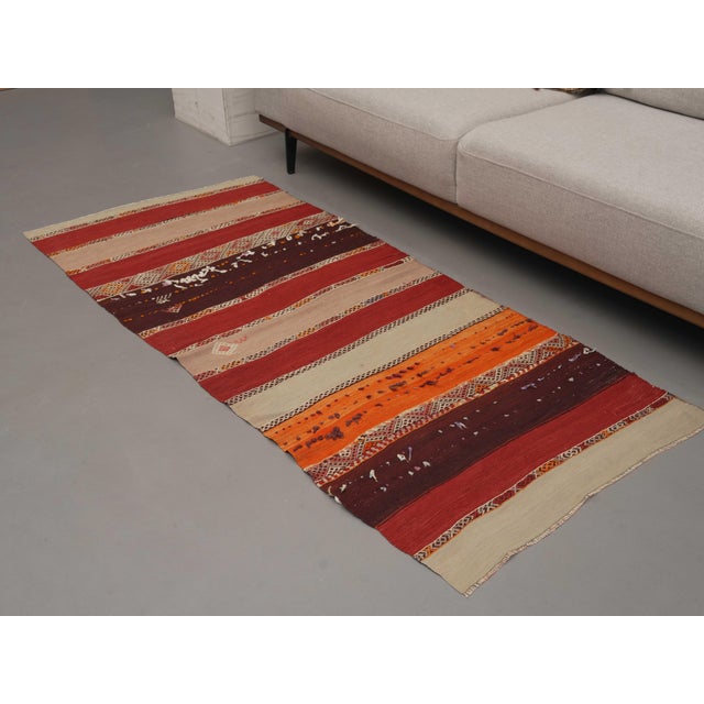 1970s Vintage Handmade Wool Cotton Red Runner Rug For Sale - Image 9 of 10