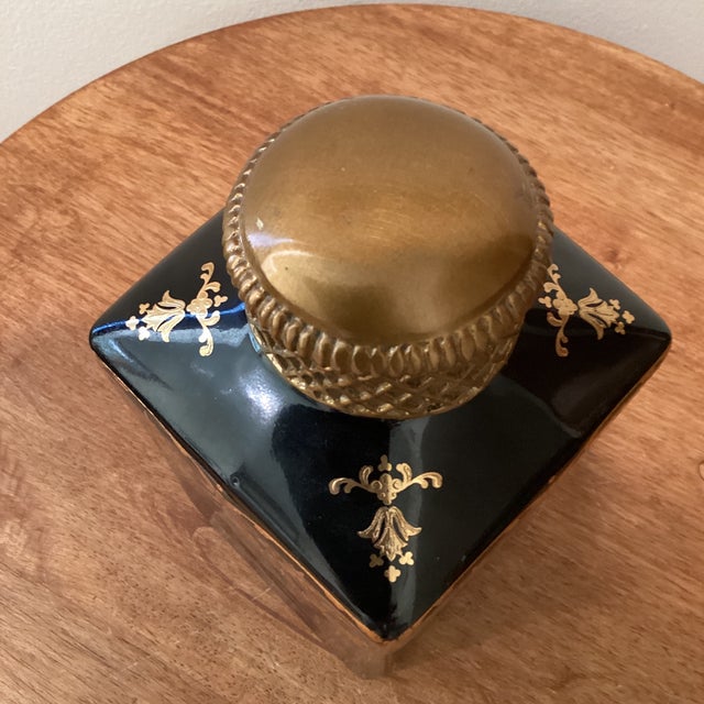 Chinese Mid 20th Century Dominic Chinese Cobalt Blue Porcelain Lidded Jar 24k Gold Ornament For Sale - Image 3 of 12