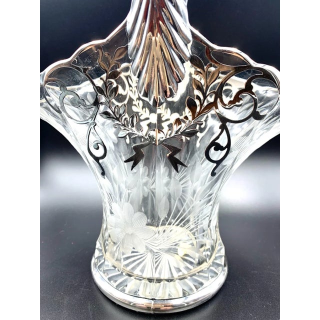 Antique Etched Floral Sterling Silver Overlay Wedding Bride's Basket For Sale - Image 11 of 13