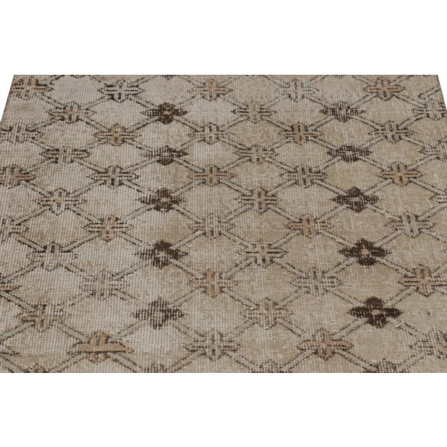 Rug & Kilim Vintage Distressed Runner Rug, Beige-Brown Geometric Pattern - Rug & Kilim For Sale - Image 4 of 8