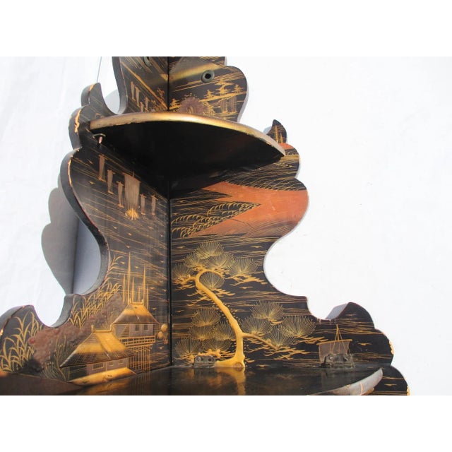 Japanese Lacquered Corner Two Tier Shelf For Sale - Image 4 of 10