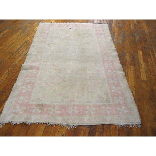Antique Agra cotton rug, measures: 4' 0" x 7' 0". Antique Allover Floral Wool Hand Knotted Pile Ivory Beige Cream White...