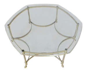 Mid-Century Modern Six Legged Hoof Feet Solid Brass Round Hexagonal Coffee Table