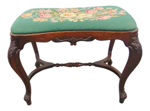 Louis XV Style Walnut Needlepoint Vanity Bench