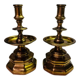 Vintage Traditional Brass Candlestick Holders Pair For Sale