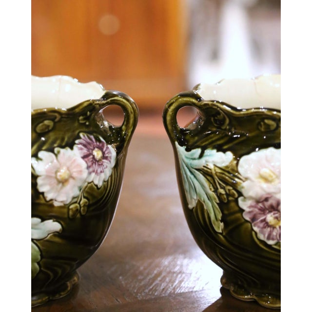 Ceramic Late 19th Century French Barbotine Garniture by De Bruyn, Set of 3 For Sale - Image 7 of 12