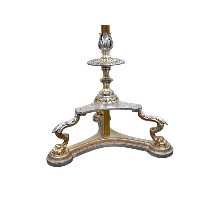 Brass Early 20th Century Lion's Heads Candleabra Floor Lamp in Cast Brass With Silver Accents #2612 For Sale - Image 8 of 11