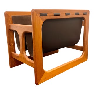 Danish Magazine Rack in Teak and Leather with Double Storage Compartment attributed to Aksel Kjersgaard for Salin Möbler, 1960s For Sale