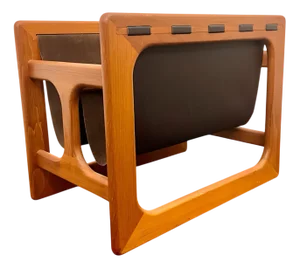 Danish Magazine Rack in Teak and Leather with Double Storage Compartment attributed to Aksel Kjersgaard for Salin Möbler, 1960s