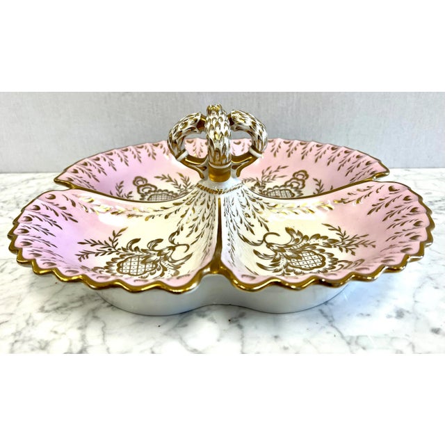 Antique Pink and Gold Porcelain Divided Server Dish Platter For Sale In New York - Image 6 of 9