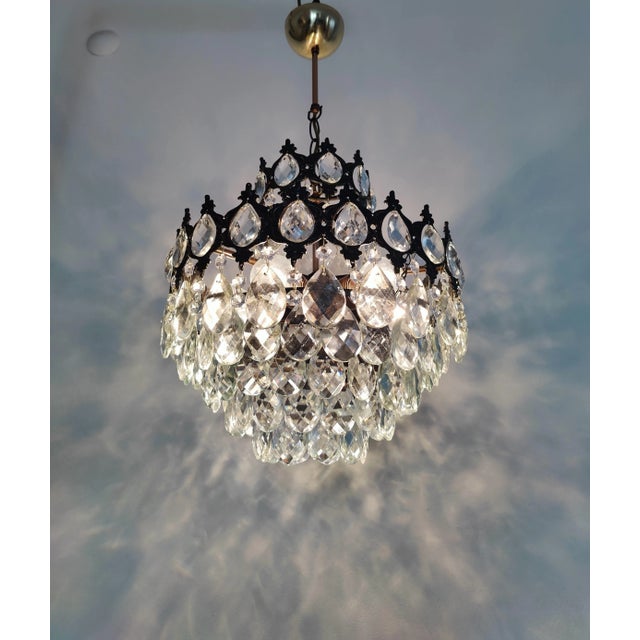 Antique Brass Crystal Basket Chandelier For Sale - Image 10 of 11